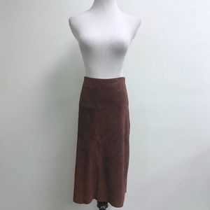 Joseph Maroon Red Suede Leather Midi Skirt L Vint… - image 1